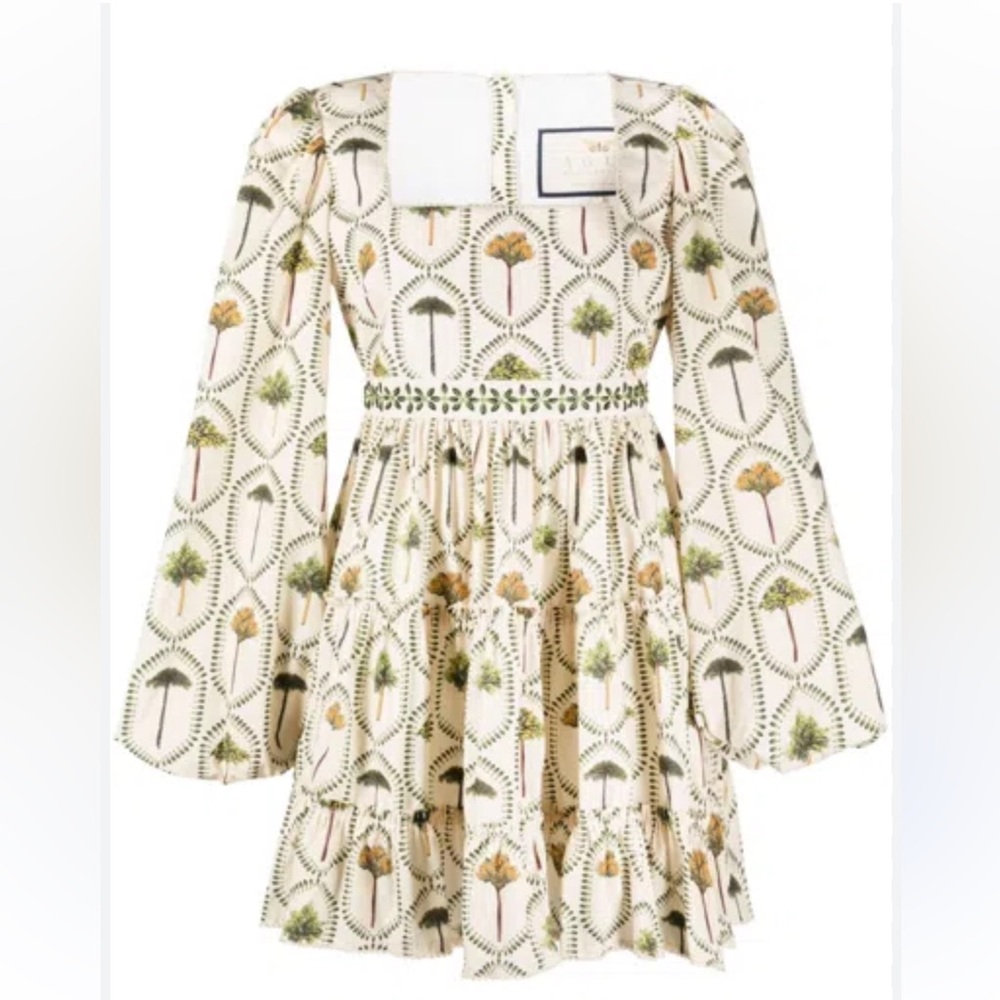 Agua by Agua Bendita Cream and Green Tree Print Dress